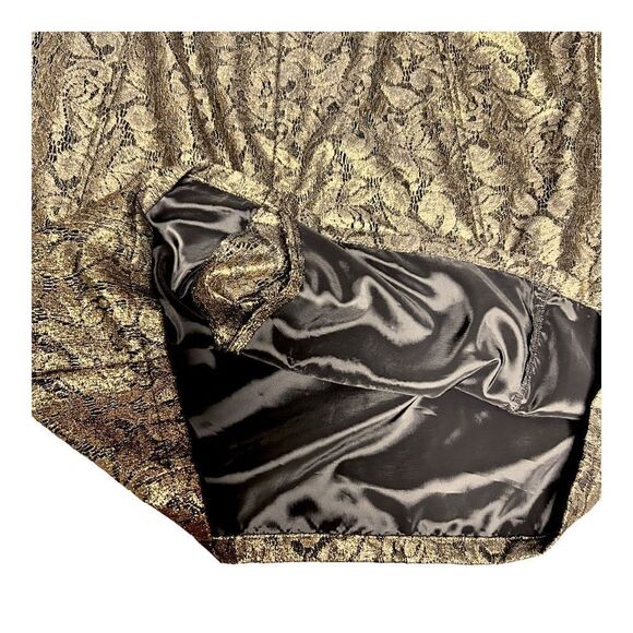 NEW Halogen Pencil Skirt Metallic Gold Black Short Lace Vintage Womens 12 - Picture 4 of 6